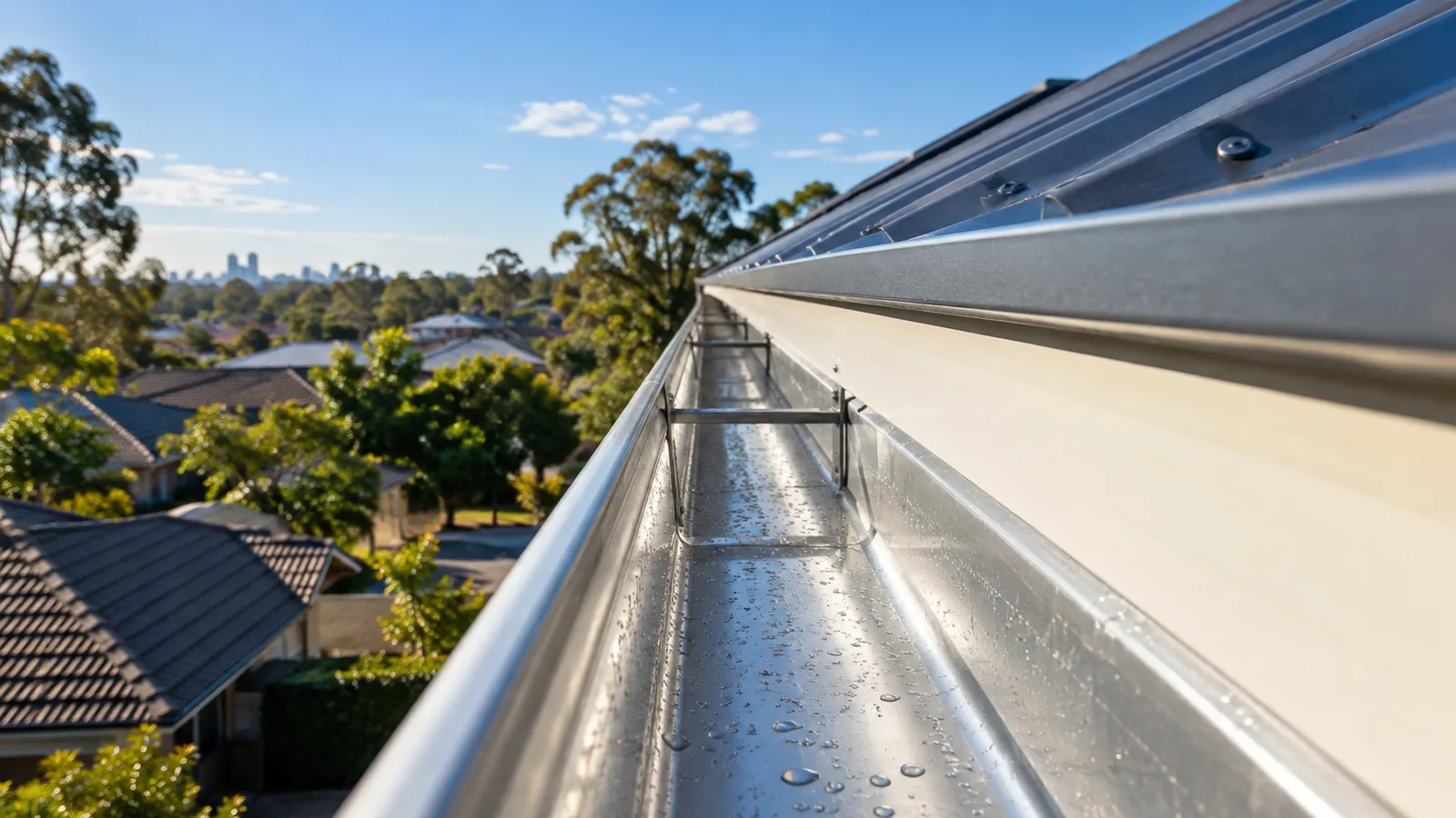 After photo of an emptied house gutter run with clear metal and outlet