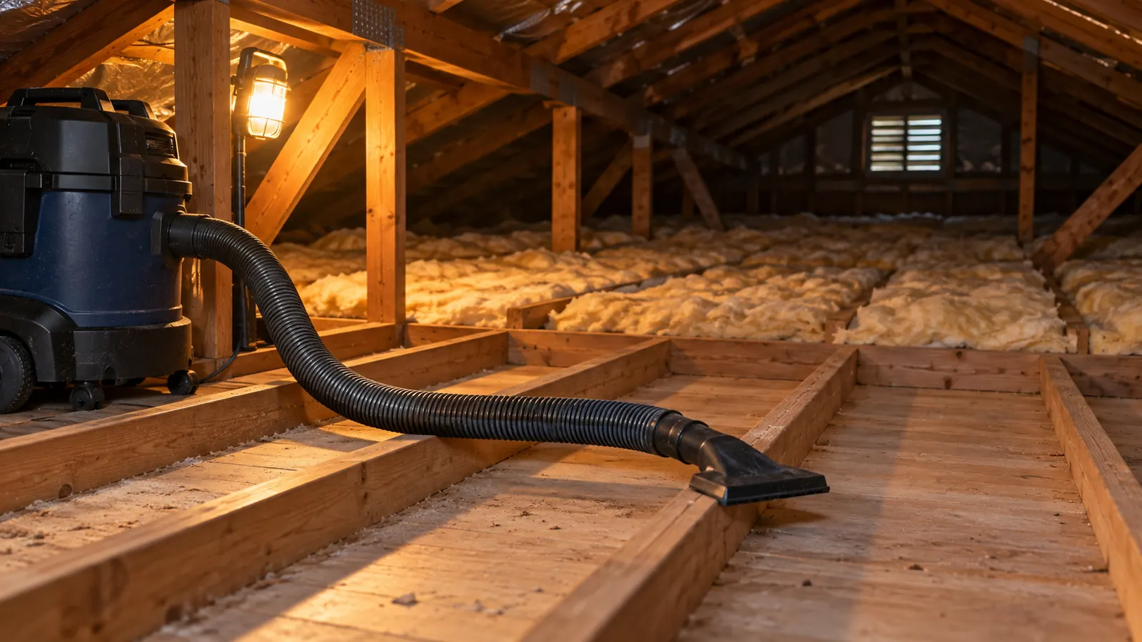 HEPA vacuum used for roof cavity cleaning in a Melbourne ceiling space