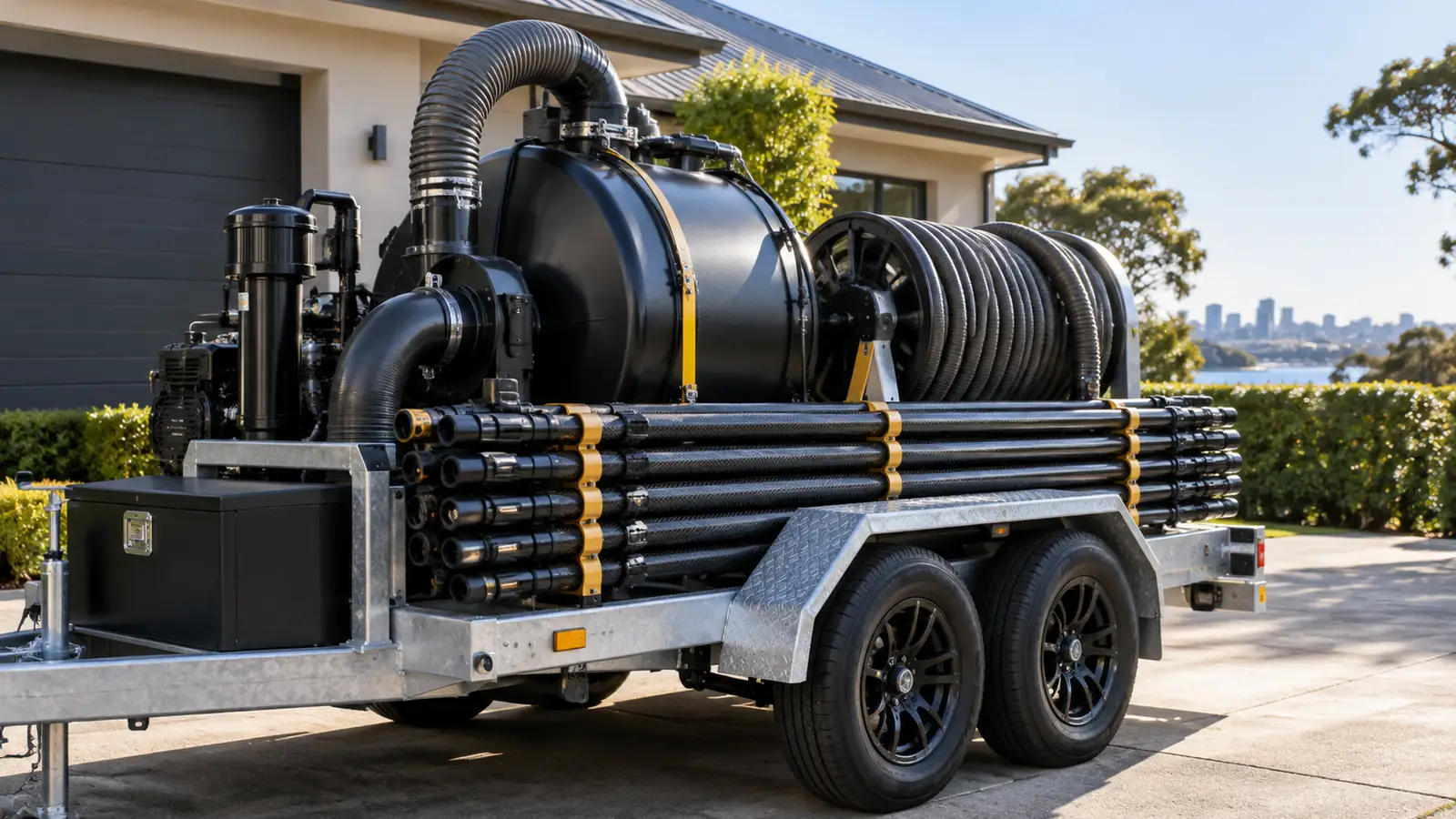 Industrial gutter vacuum unit and carbon-fibre poles used for vacuum gutter cleaning in Melbourne